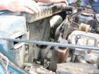 Damaged radiator on the CJ-5